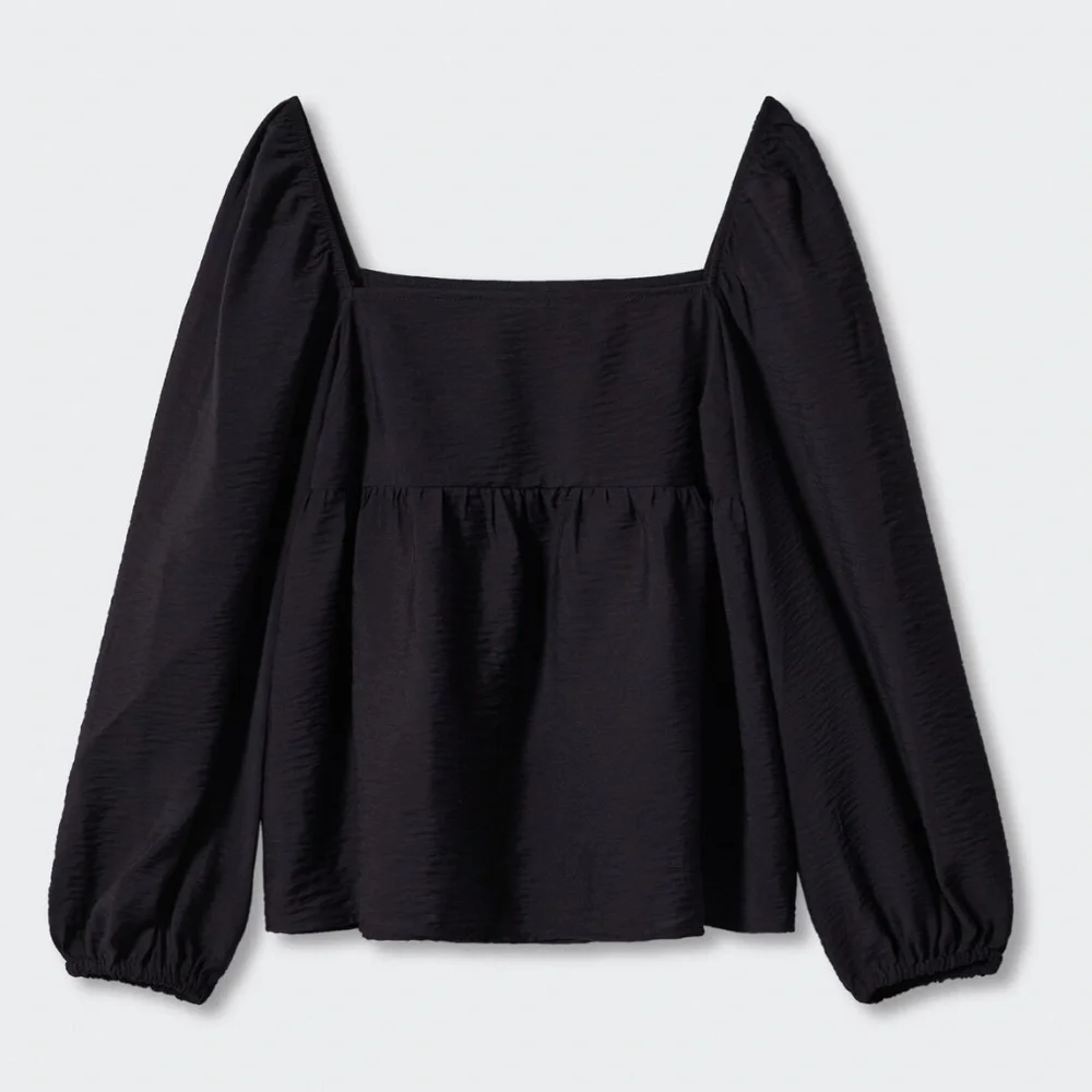 Mango Black Puff Sleeve Blouse - Picture 3 of 6